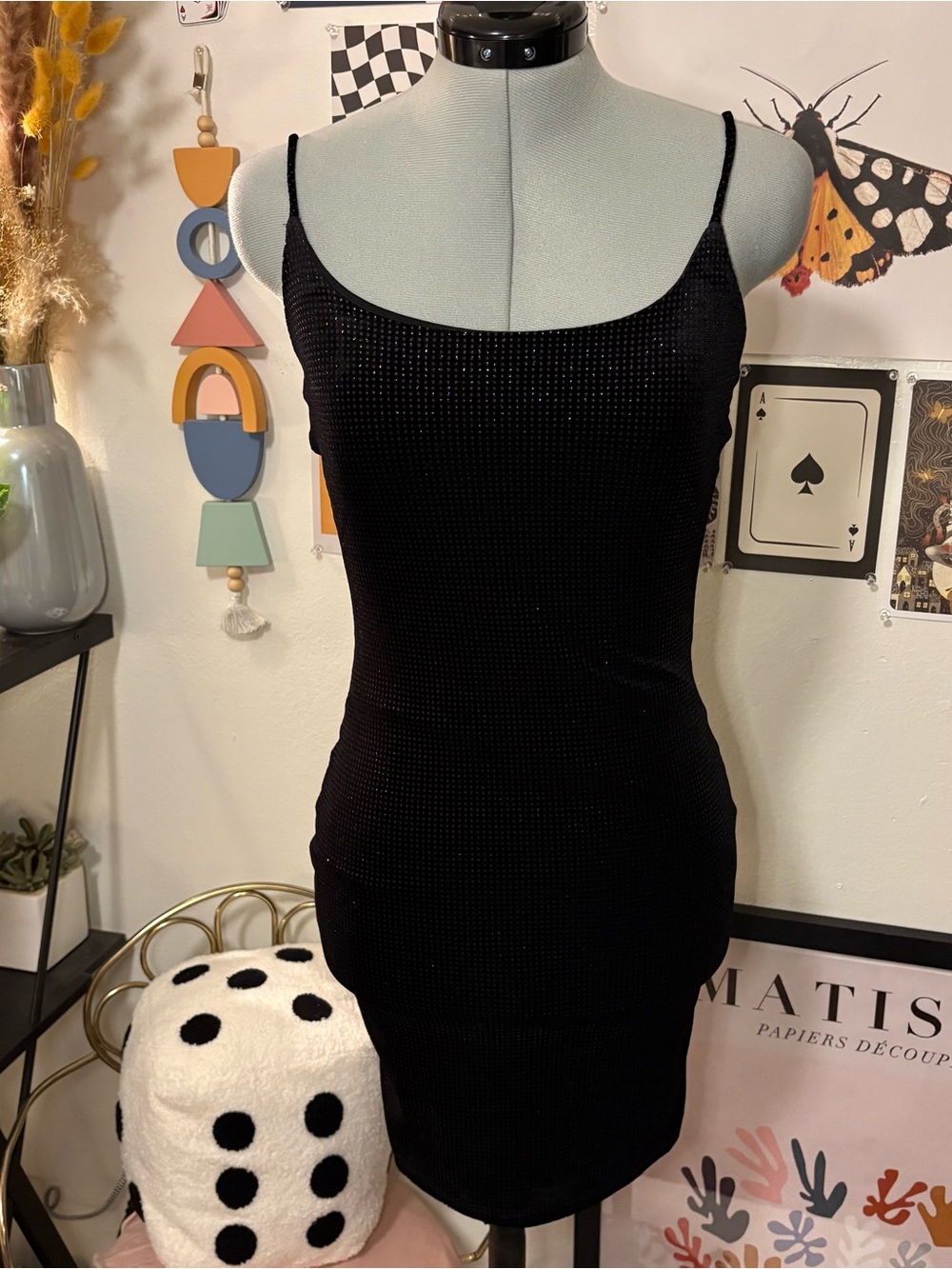 Windsor Black Rhinestone Bodycon Mini Dress NWT
